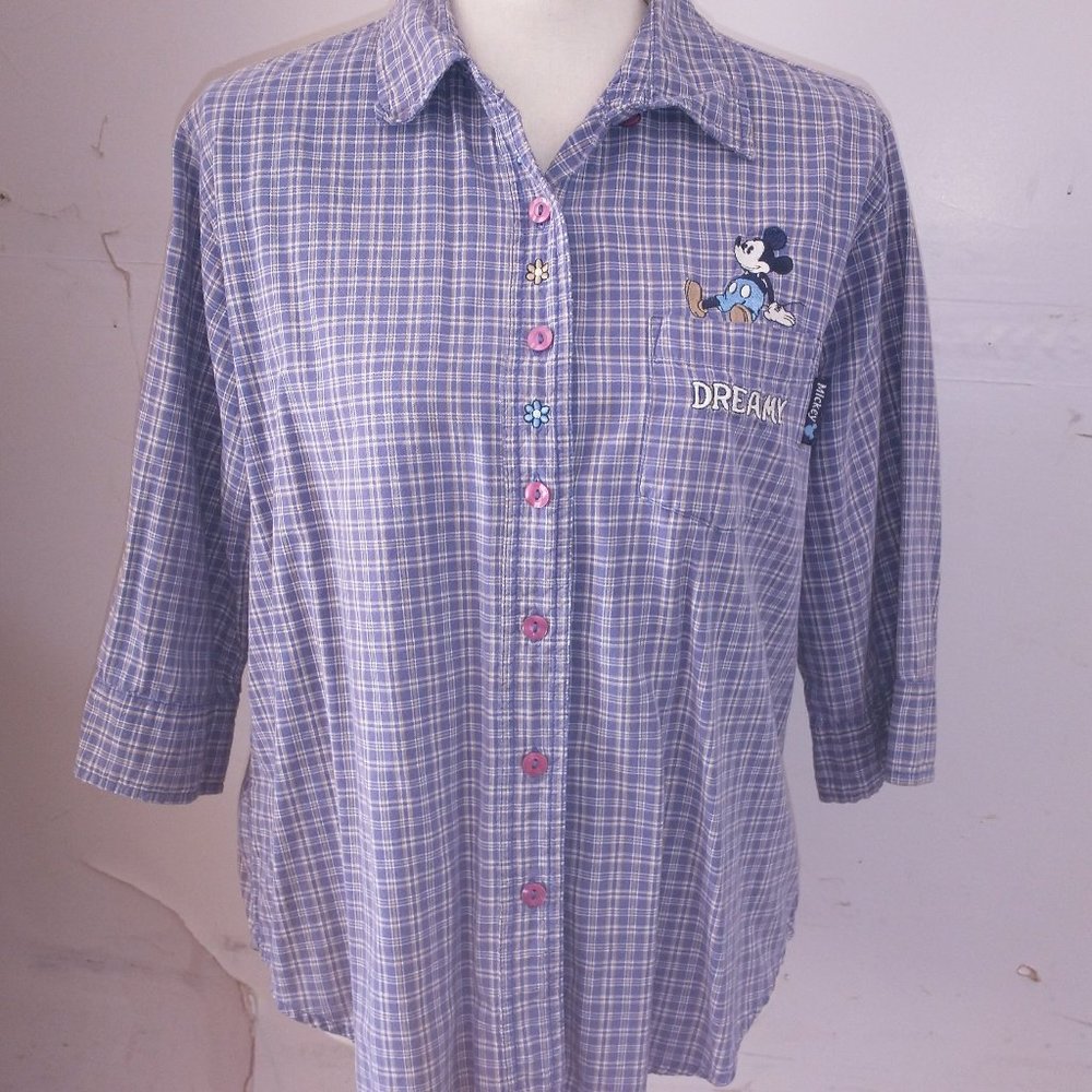 Disney Mickey Plaid Cotton Button Down, L